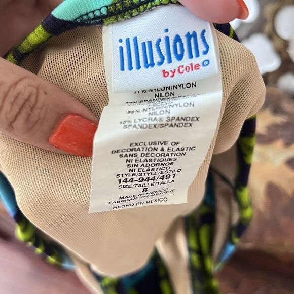 90s Vtg Floral Bikini Swimwear Matching Boho Blue Green 36C Medium Women’s Top - Picture 8 of 13